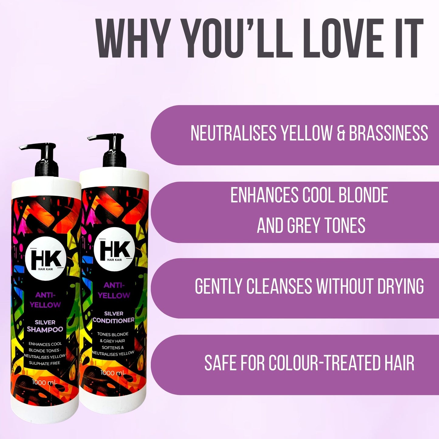 HK Anti-Yellow Silver Shampoo & Conditioner 1000ml Duo