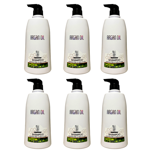 Bulk 6-pack of Lily Argan Oil Shampoo 750ml, formulated in Italy with organic ingredients, paraben-free.