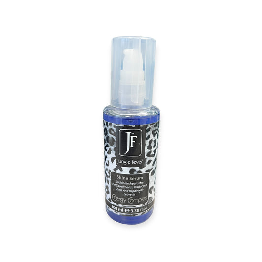 Jungle Fever Shine Serum 100ml bottle, professional Italian formula for high-shine finish and frizz control.