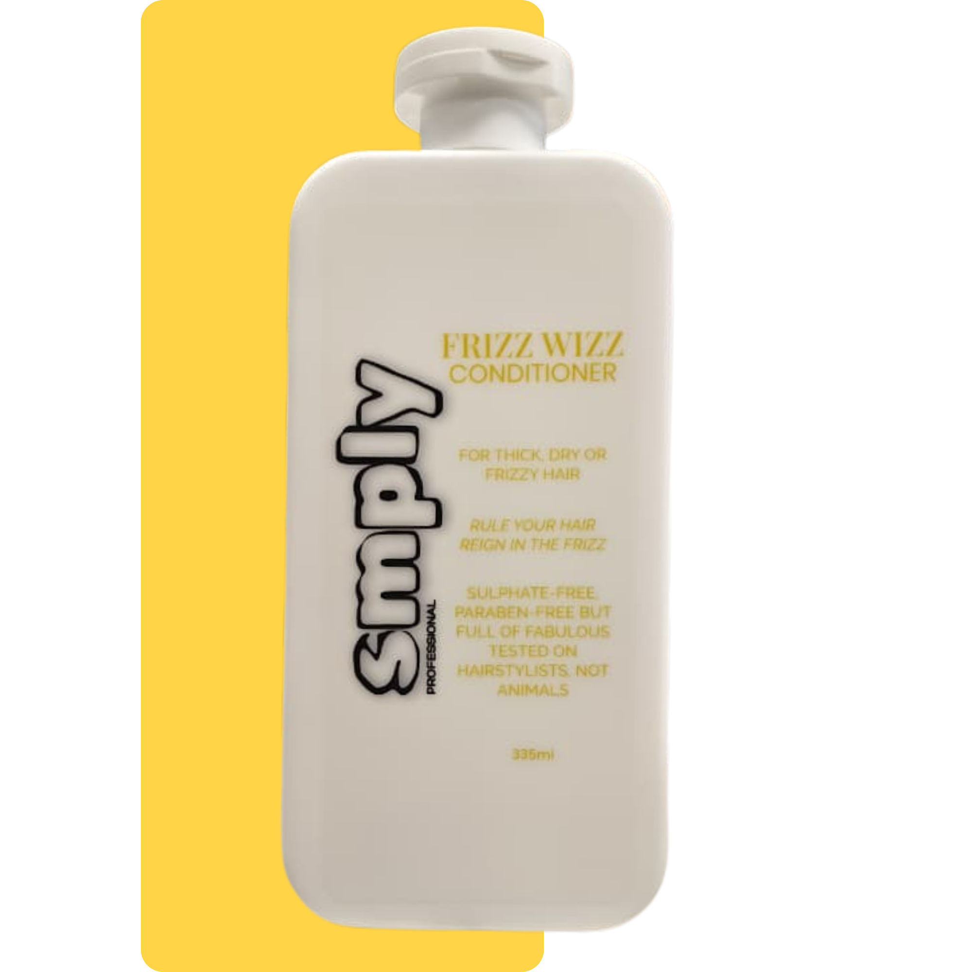 Smply Frizz Wizz Conditioner 335ml, professional formula with Castor and Coconut oils for a sleek, shiny finish.